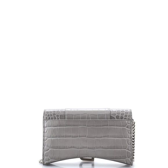 Balenciaga Hourglass Chain Wallet Crocodile Embossed Leather Gray - Picture 3 of 7
